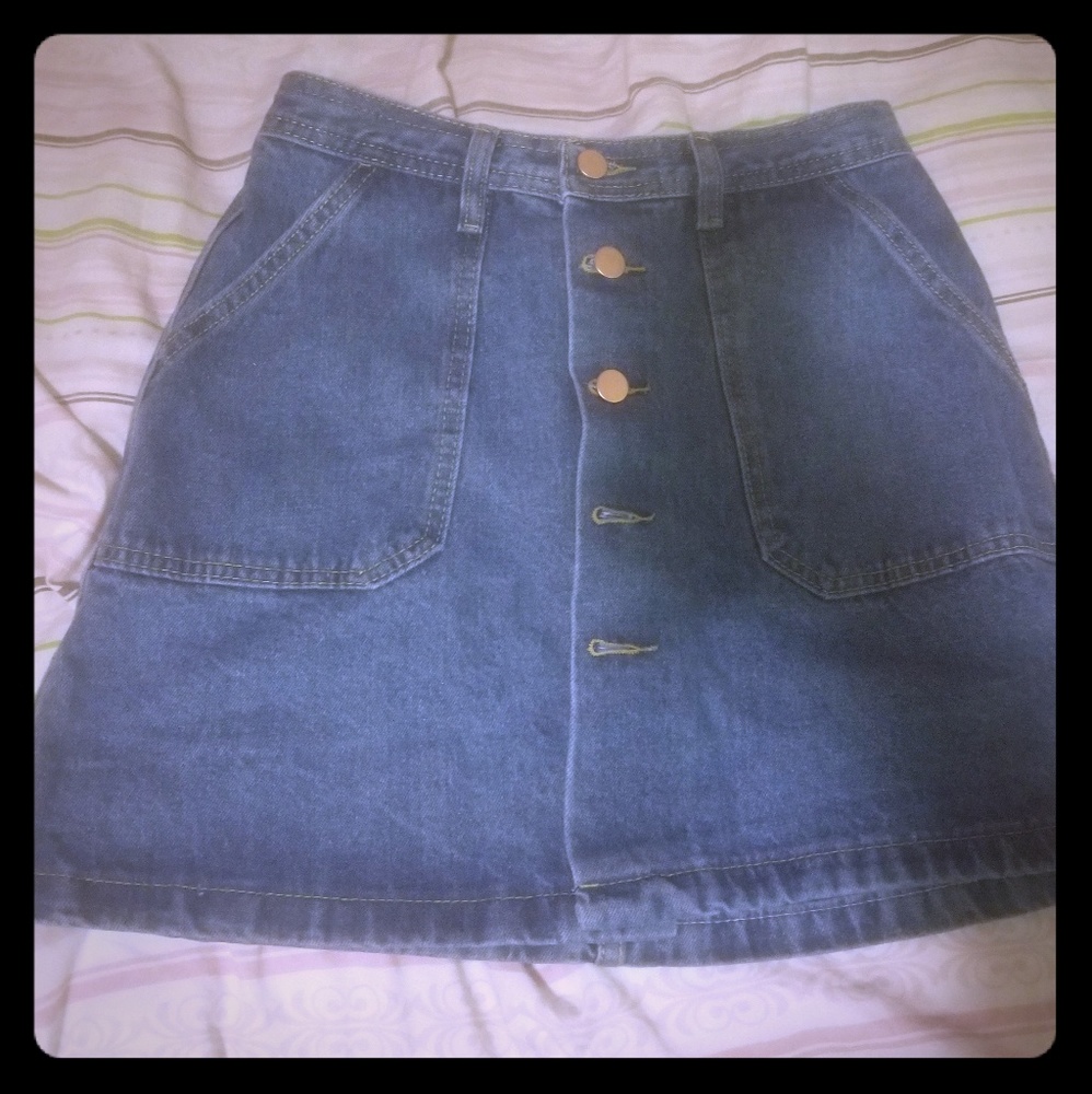 ROMWE A-Line Button Through Demin Skirt